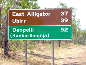 Only 40 off the Arnhem highway on the left and about 10klm from Jabiru- Sealed wide road all the way to Ubirr in Kakadu National Park